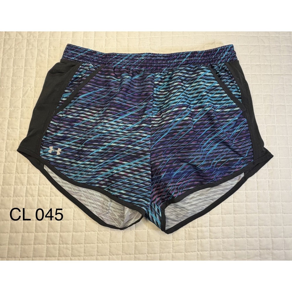 Under Armour Women's Running Shorts Blue Purple Print Built In Brief 30" Waist
